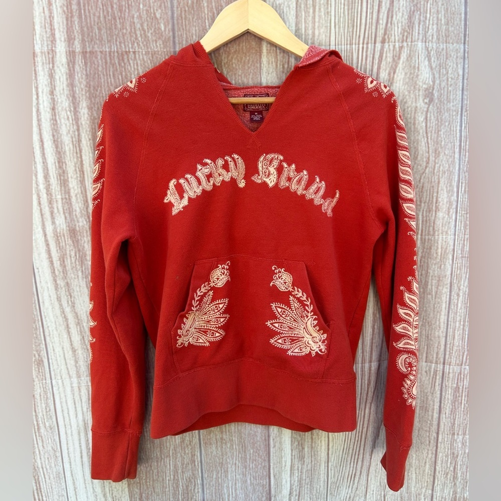 VTG Y2K Lucky Brand size M pullover hoodie sweatshirt dragon logo Asian design